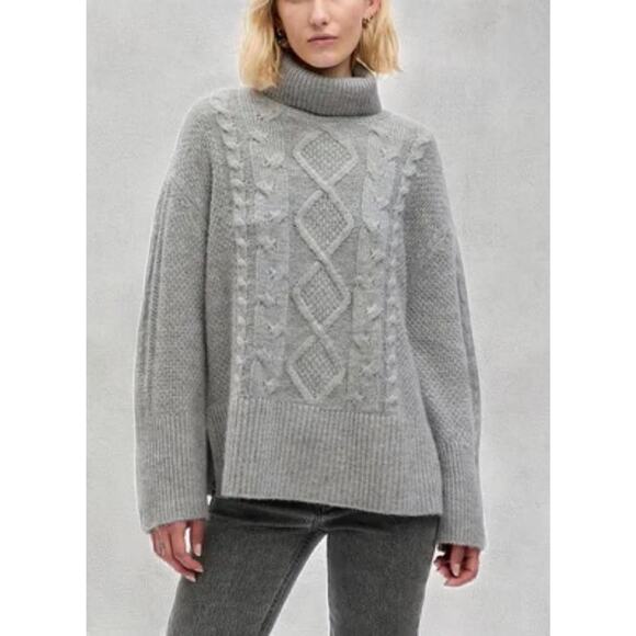 GAP Jackets & Blazers - GAP Womens M Chunky Cable Knit Turtleneck Sweater Gray Oversized Wool Alpaca